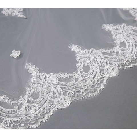 szwbridal White Ivory Cathedral Wedding Veils with Lace Edge for Women