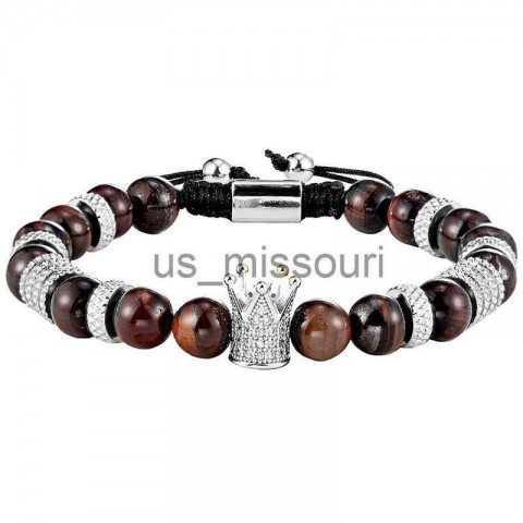 Crown Beaded Tiger Eye Stone Bracelet Set J250509 Unisex