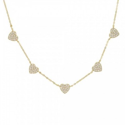 Sterling Silver Heart Charm Necklace with Clear CZ for Women - X2411231