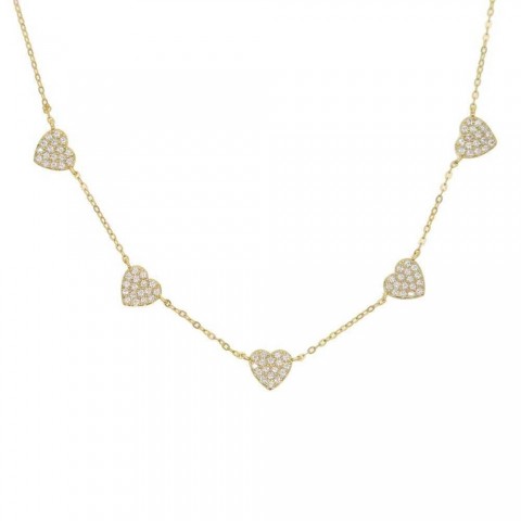 Sterling Silver Heart Charm Necklace with Clear CZ for Women - X2411231