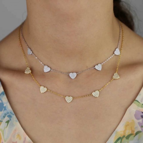 Sterling Silver Heart Charm Necklace with Clear CZ for Women - X2411231
