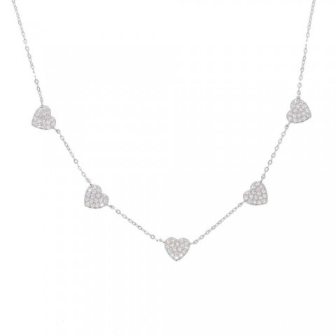 Sterling Silver Heart Charm Necklace with Clear CZ for Women - X2411231
