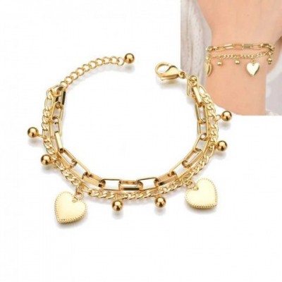 Chic 316L Stainless Steel Bohemian Layered Heart Charm Bracelet for Women