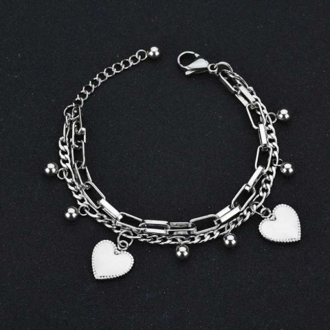 Chic 316L Stainless Steel Bohemian Layered Heart Charm Bracelet for Women