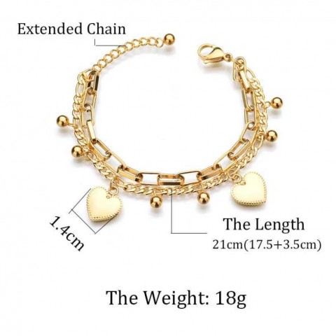 Chic 316L Stainless Steel Bohemian Layered Heart Charm Bracelet for Women