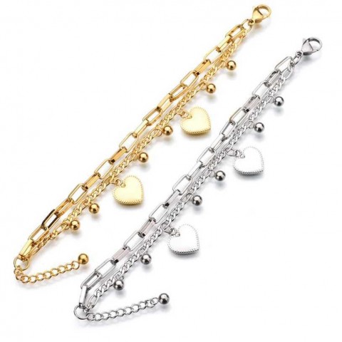 Chic 316L Stainless Steel Bohemian Layered Heart Charm Bracelet for Women