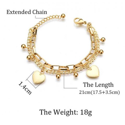 Chic 316L Stainless Steel Bohemian Layered Heart Charm Bracelet for Women