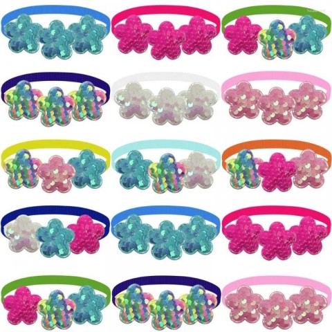 Dog Fashion Accessories 50/100Pcs Flowers Bow Tie & Pet Collar for Small Pups