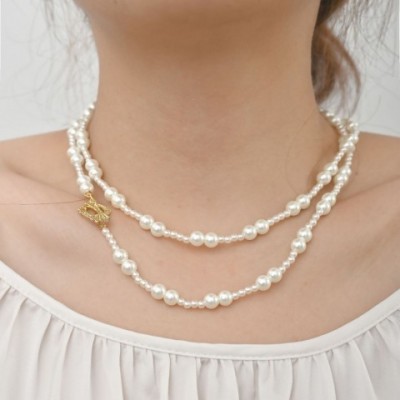 Elegant Shijia Women's Pearl Layered Necklace with OT Buckle, Long Fashionable Chain