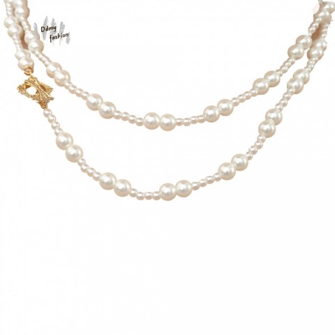 Elegant Shijia Women's Pearl Layered Necklace with OT Buckle, Long Fashionable Chain