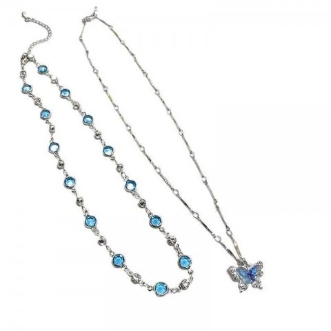 Y2K Fashion Statement: Women's Blue Crystal Butterfly Choker Necklace Y250513