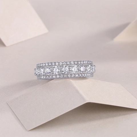 Unisex Moissanite Cluster Ring in 925 Sterling Silver & 18k Gold Plated for Everyday Wear