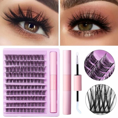 Natural Look Single Cluster Eyelashes Set with Adhesive Glue for Women