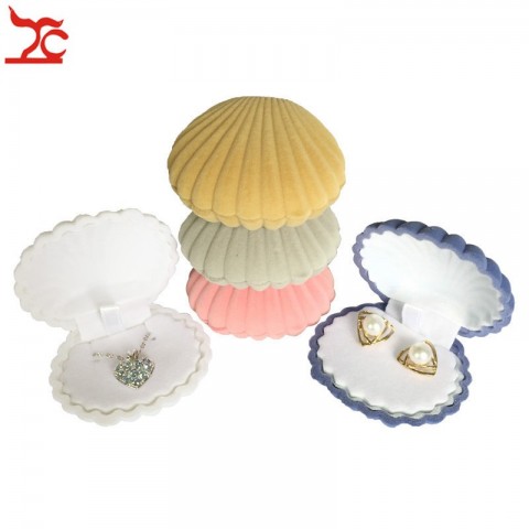 Cute Shell Shape Velvet Jewelry Box for Women's Earrings and Necklaces