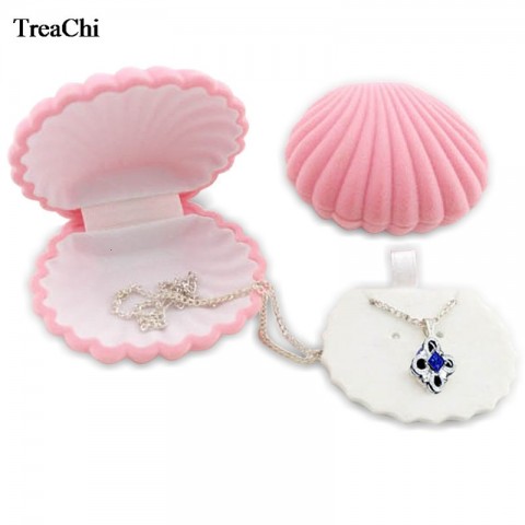 Cute Shell Shape Velvet Jewelry Box for Women's Earrings and Necklaces