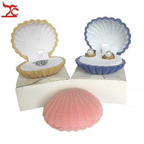 Cute Shell Shape Velvet Jewelry Box for Women's Earrings and Necklaces