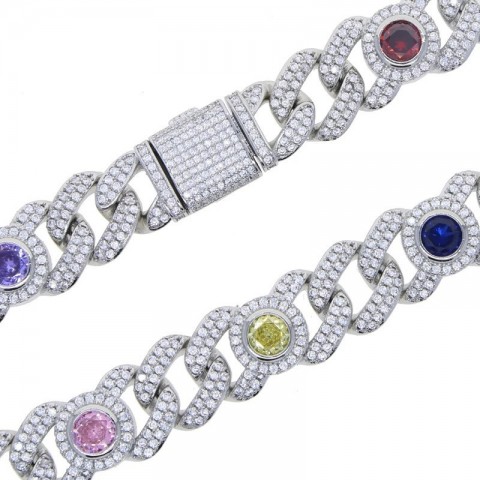 Iced Out Round Eye Charm Necklace 2025 Rainbow CZ Women's Fashion Cuban Chain