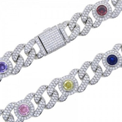 Iced Out Round Eye Charm Necklace 2025 Rainbow CZ Women's Fashion Cuban Chain