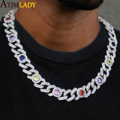 Iced Out Round Eye Charm Necklace 2025 Rainbow CZ Women's Fashion Cuban Chain