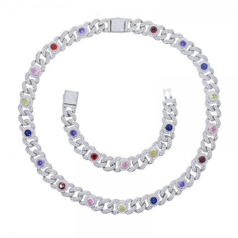 Iced Out Round Eye Charm Necklace 2025 Rainbow CZ Women's Fashion Cuban Chain