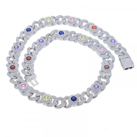 Iced Out Round Eye Charm Necklace 2025 Rainbow CZ Women's Fashion Cuban Chain