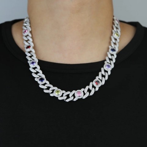 Iced Out Round Eye Charm Necklace 2025 Rainbow CZ Women's Fashion Cuban Chain