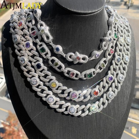 Iced Out Round Eye Charm Necklace 2025 Rainbow CZ Women's Fashion Cuban Chain