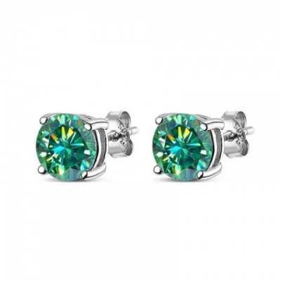 KNOBSPIN D Sparkling Moissanite Stud Earrings for Women in 18k White Gold Plated Sterling Silver