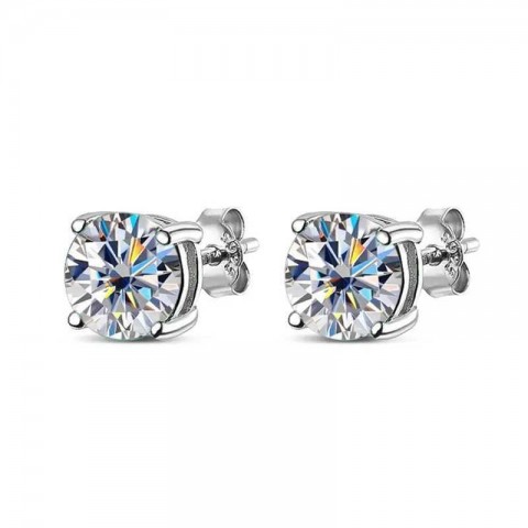 KNOBSPIN D Sparkling Moissanite Stud Earrings for Women in 18k White Gold Plated Sterling Silver