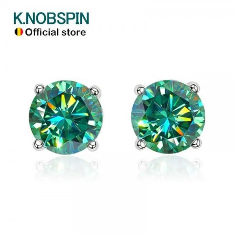 KNOBSPIN D Sparkling Moissanite Stud Earrings for Women in 18k White Gold Plated Sterling Silver
