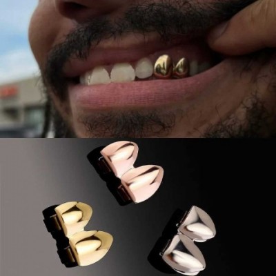 Rachelz Women's Jewelry Geometric Double Gloss Teeth Grillz Gold Silver Fangs Dental Grills