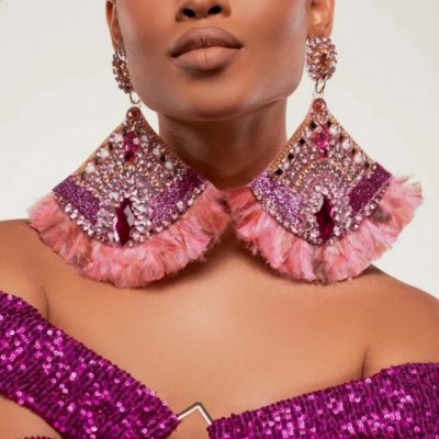Stonefans Women's Pink Exaggerated Sector Dangle Earrings for Prom & Beach Wear