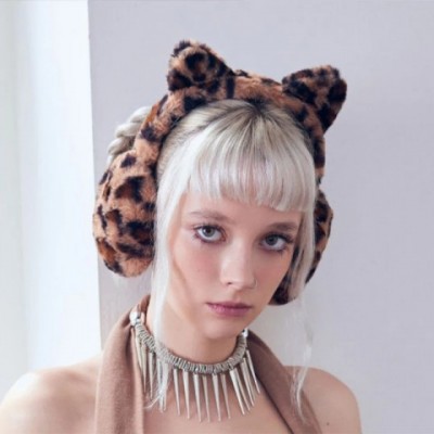 Winter Leopard Print Cat Ear Earmuffs for Women