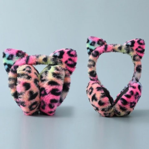 Winter Leopard Print Cat Ear Earmuffs for Women