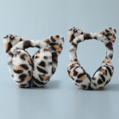 Winter Leopard Print Cat Ear Earmuffs for Women