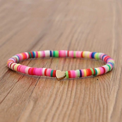 Go2Boho Handcrafted Gold Heart Beaded Bracelet for Women - Trendy Elastic Jewelry