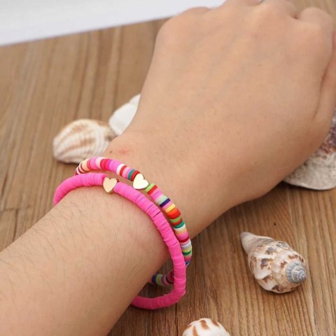 Go2Boho Handcrafted Gold Heart Beaded Bracelet for Women - Trendy Elastic Jewelry