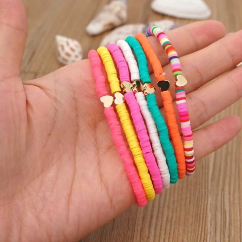 Go2Boho Handcrafted Gold Heart Beaded Bracelet for Women - Trendy Elastic Jewelry