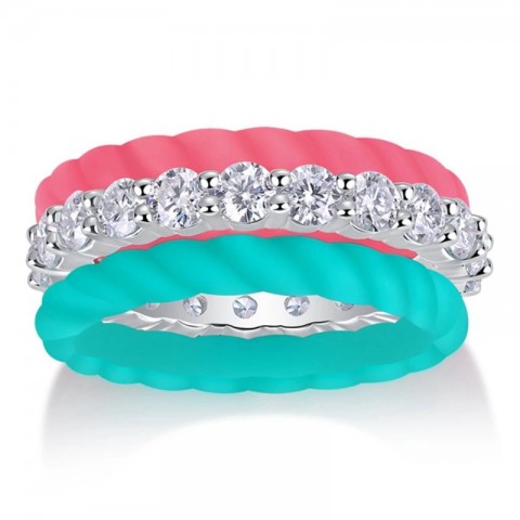 Cluster Rings Set by Wong Rain - 925 Sterling Silver, 3EX VVS1 D Color, 3MM Real Moissanite Diamonds