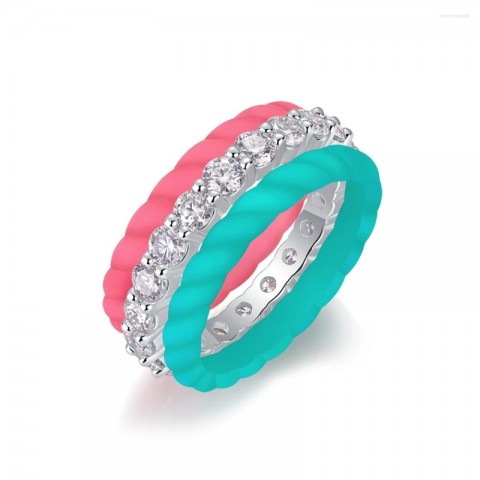 Cluster Rings Set by Wong Rain - 925 Sterling Silver, 3EX VVS1 D Color, 3MM Real Moissanite Diamonds
