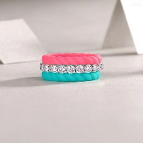 Cluster Rings Set by Wong Rain - 925 Sterling Silver, 3EX VVS1 D Color, 3MM Real Moissanite Diamonds