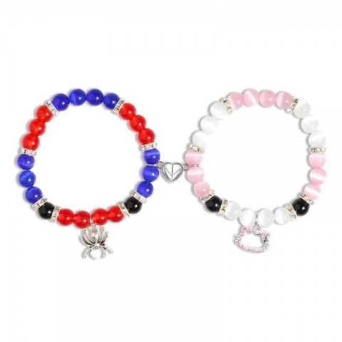 Spider Cat Charm Bangle Set in Red & Blue for Women