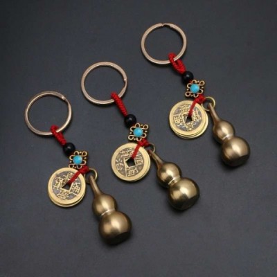 Lucky Feng Shui Brass Calabash Keychain with Antique Copper Plated Pendant