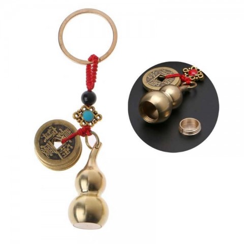 Lucky Feng Shui Brass Calabash Keychain with Antique Copper Plated Pendant