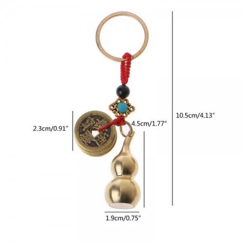 Lucky Feng Shui Brass Calabash Keychain with Antique Copper Plated Pendant
