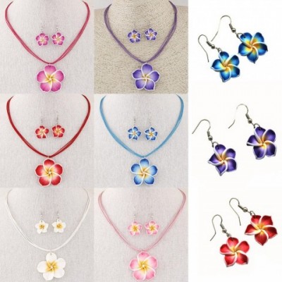 Hawaii Plumeria Flowers Jewelry Set for Women - Rhodium Plated Earrings & Necklace