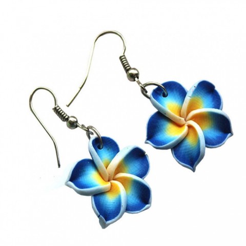 Hawaii Plumeria Flowers Jewelry Set for Women - Rhodium Plated Earrings & Necklace