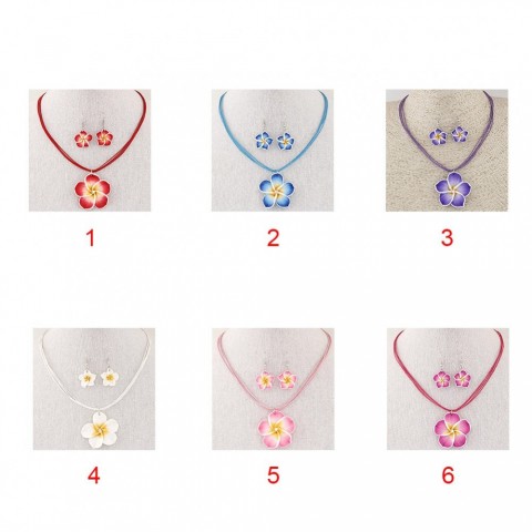 Hawaii Plumeria Flowers Jewelry Set for Women - Rhodium Plated Earrings & Necklace