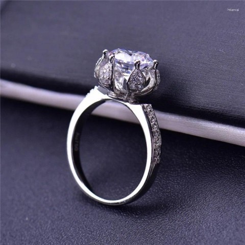 Sleek Cluster Moissanite Ring in 925 Silver for Couples
