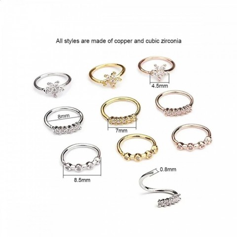 TRENDY1 3pcs Adjustable Zircon Nose Hoop Studs, Hypoallergenic, Trendy Nostril Jewelry